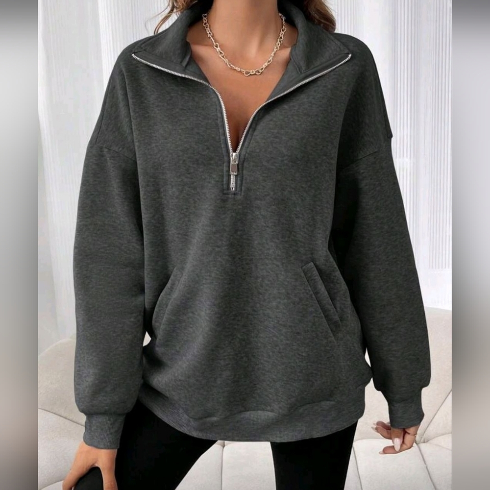 Women's Plus Size Charcoal Half-Zip Pullover